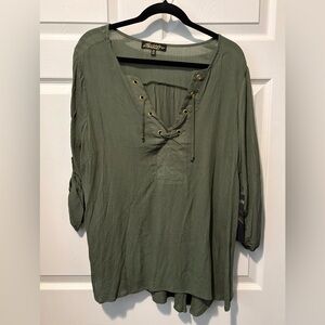 Absolutely Famous Olive Lace-Up Blouse